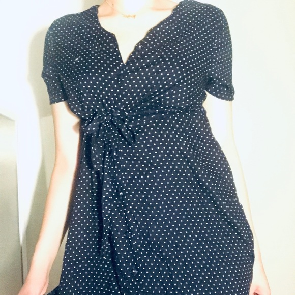 Navy Blue Modest Button Down Dress - Picture 2 of 4